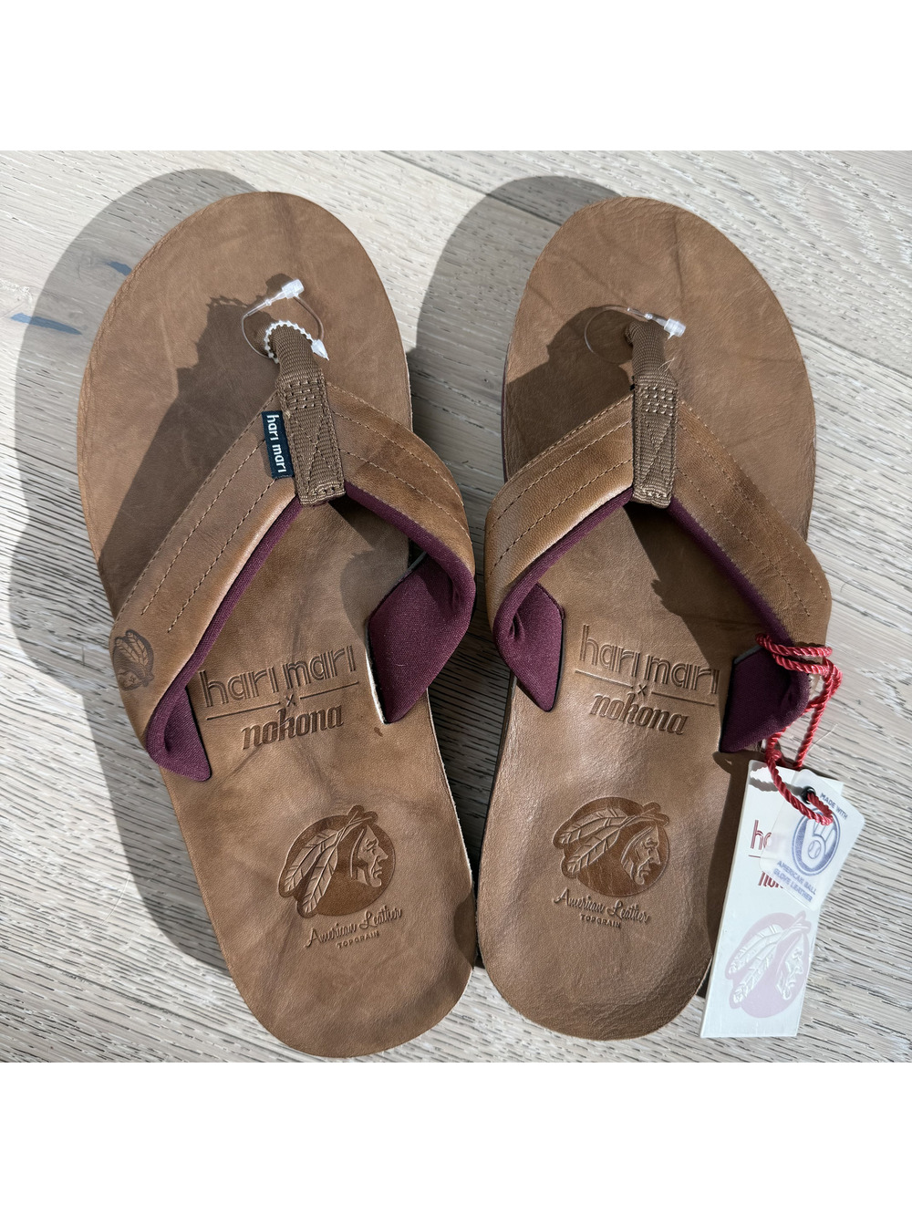 New Hari Mari x Nokona Men's Tan Leather Flip Flops From Baseball Gloves Size 9
